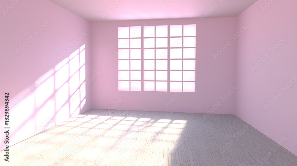 Wall mural minimalist room featuring soft pastel geometry with a window and floor design creating a tranquil an