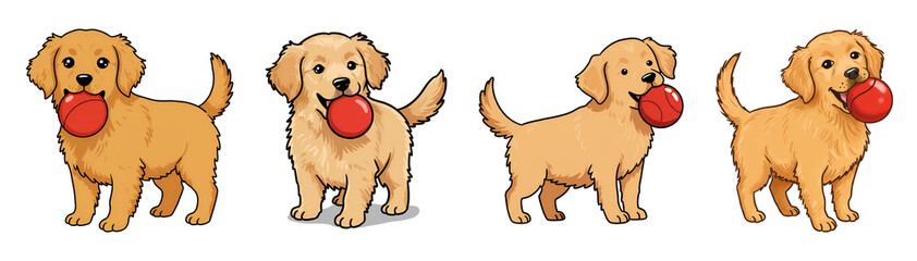 Fototapeta premium Cheerful Golden Retriever Puppy Holding a Red Ball in Its Mouth Image