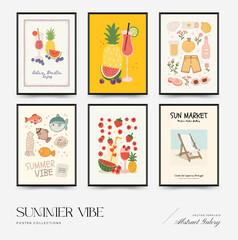 Abstract childlike summer vibe posters template. Modern trendy minimal style. Hand drawn Rounded design for wallpaper, wall decor, print, postcard, cover, template, banner.