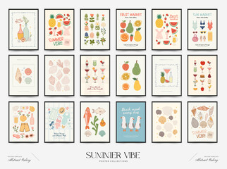 Abstract childlike summer vibe posters template. Modern trendy minimal style. Hand drawn Rounded design for wallpaper, wall decor, print, postcard, cover, template, banner.