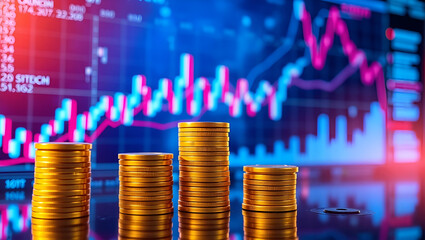gold coin against stock market graphs.Best analyse make more wealth concept