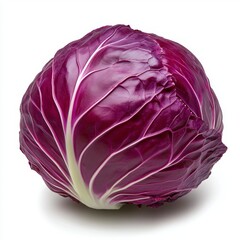 Fototapeta premium Vibrant Red Cabbage Closeup Against White Background