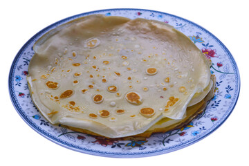 Homemade pancakes on a plate. Freshly baked homemade cakes.