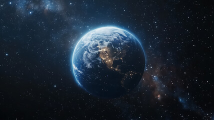 Fototapeta premium Planet In Dark Space Surrounded By Stars and Constellations