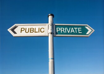 Fototapeta premium Public or Private? Choice Sign Against a Clear Blue Sky
