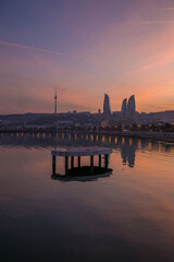 Fototapeta premium 08.03.2025, Baku, Azerbaijan, sunset on the embankment
