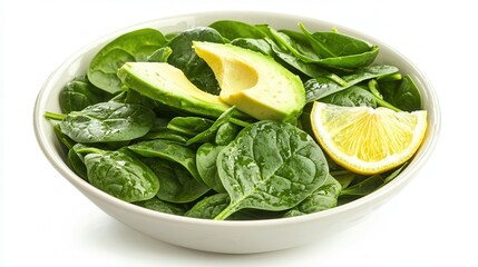 Fresh Green Salad with Avocado and Lemon in Bowl