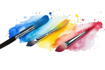 Obraz premium Paintbrushes Create Colorful Watercolor Splashes, Artistic Expression