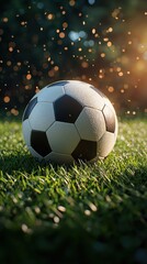 Fototapeta premium Photorealistic soccer ball on grass with bold contrast and depth