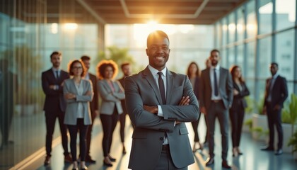 Fototapeta premium Confident Diverse Business Team Standing in Modern Office Building