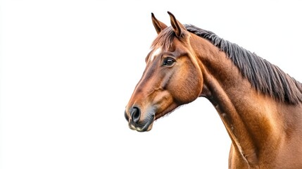 Naklejka premium Bay horse standing pose isolated on white gigapixel photography studio environment side view equine majesty
