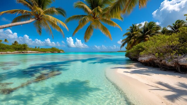 Clear shallow waters and sandy bar at treasure cay