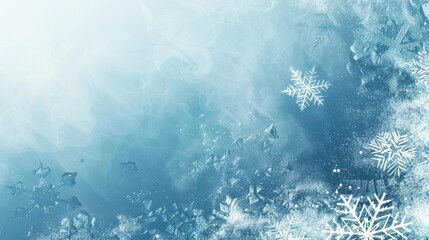 Blue background with smoke and snowflakes