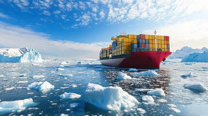 Cargo Ship Navigating Icy Waters
