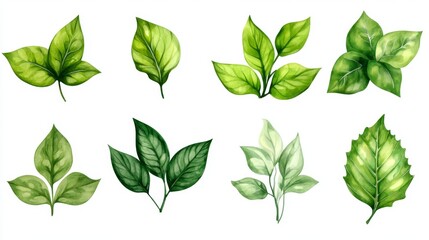 Capturing nature's essence botanical collection of watercolor green leaves in a serene garden gigapixel detail