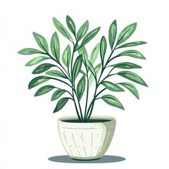 Lush Green Houseplant in Elegant Pot Home Decor Botanical Illustration