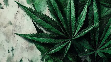 Close up of a marijuana plant with a green leaf. The leaf is large and the stem is thick. Concept of growth and life