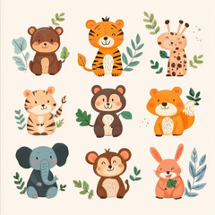 Obraz premium animals, icon, wild , forest, characters, child, children , cute, concept art, baby, baby room, toddler, paint , wall, 