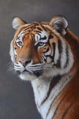 Fototapeta premium A close-up portrait of extraordinary beauty, capturing the majesty of a tiger with eyes that pierce and stripes that vibrate with life