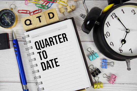 QTD Quarter To Date acronym on notepad, Business and Financial concept