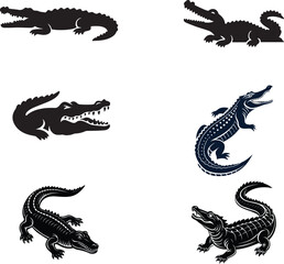crocodile silhouette vector art. Crocodile and alligator silhouette set Detailed illustration of a crocodile showcasing its unique features and textures on a white background