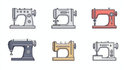 Six Colorful Sewing Machine Icons Vector Graphic Set