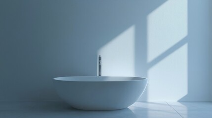 A white ceramic sink with a modern faucet, placed in a minimalist bathroom setting.