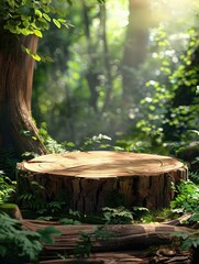 Large log is sitting in the middle of a forest