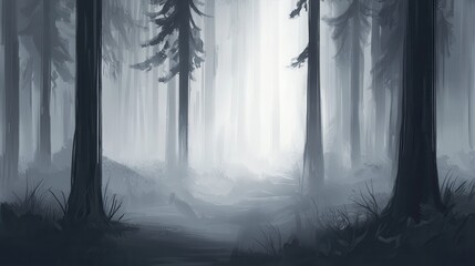 Enigmatic Foggy Forest Path Mystical Atmosphere Serene Woodscape
