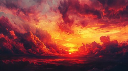 Fiery Sunset Sky With Dramatic Clouds