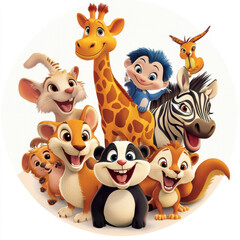 Naklejka premium animals, icon, wild , forest, characters, child, children , cute, concept art, baby, baby room, toddler, wall, painting, colorful , happy , cartoon ,