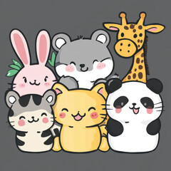 Fototapeta premium animals, icon, wild , forest, characters, child, children , cute, concept art, baby, baby room, toddler, wall, painting, colorful , happy , cartoon ,