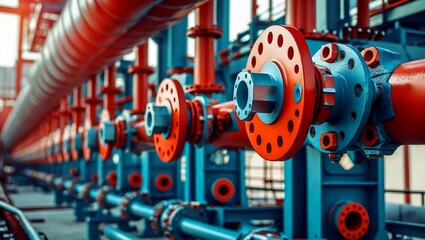 Industrial pipeline structure featuring flanges and bolts