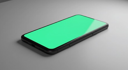 Smartphone with Green Screen Display on Gray Background for App Promotion