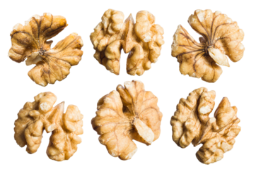 Shelled walnuts isolated on transparent background. PNG Image.