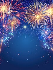 Fototapeta premium Blue background with fireworks in the sky