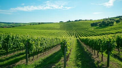 Fototapeta premium Harvesting grapes on a thriving vineyard countryside gigapixel photography lush environment aerial view beca farm