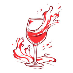 isolated transparent Background. vibrant red wine glass with splashes, perfect for celebrations