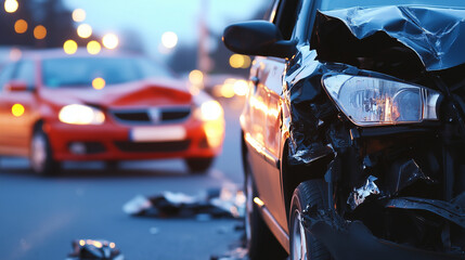 Major collision A severe car accident with extensive front-end damage illustrating the impact of reckless driving road safety awareness crash prevention