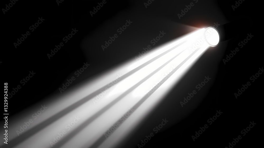 Wall mural a bright white light source emits a beam of light with a slight reddish tint on a black background. 