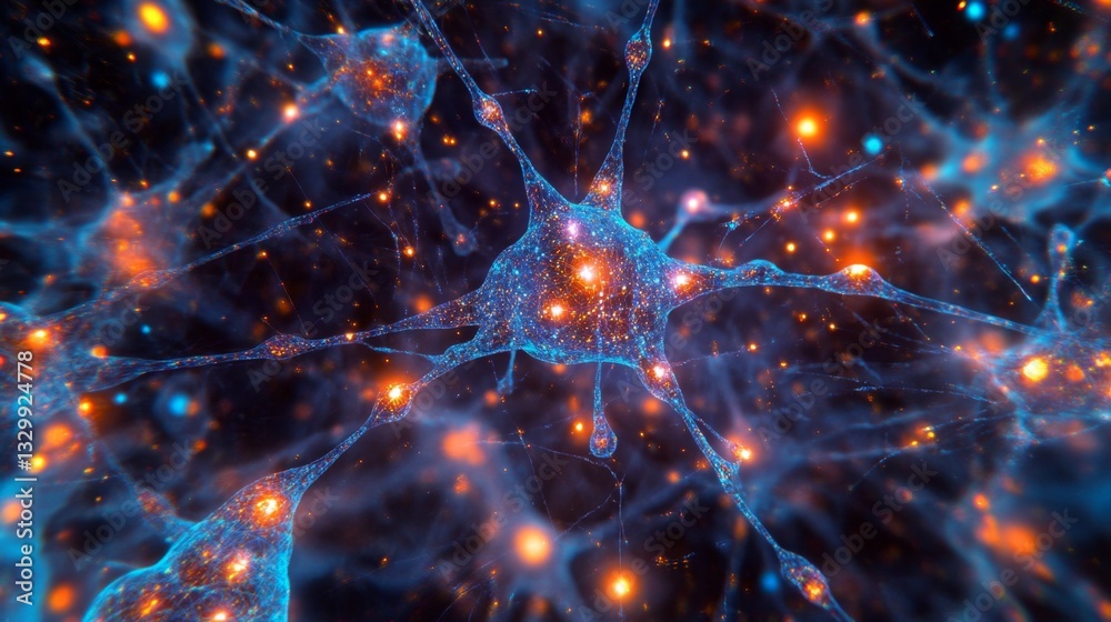Poster exploring abstract visualization of ai neural networks digital realm gigapixel art innovative enviro
