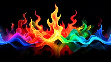 Rainbow flames of creativity on black canvas