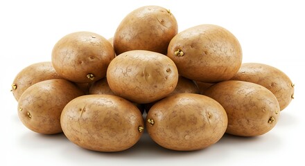 Pile of Raw Potatoes with Sprouts on White Background Food Still