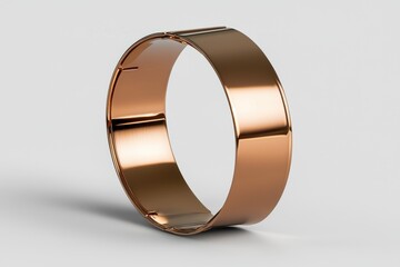 A close-up studio shot of a shiny, seamless rose gold metal ring, beautifully isolated against a clean, neutral white backdrop with soft, even lighting.