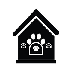  A vector illustration of a pet house with a paw print on the roof.