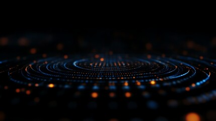 Abstract swirling blue and orange digital particles