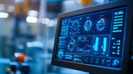 Close-Up of Digital Monitor Showcasing Real-Time Diagnostics of Mechanical System with Graphs, Temperature Readings, and Torque Data