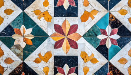 Fototapeta premium Close-up view showcasing a detailed geometric design with floral elements and a vivid color palette, set against a transparent background