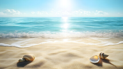 Obraz premium Tranquil Beach with Golden Sands and Turquoise Waters under a Clear Blue Sky