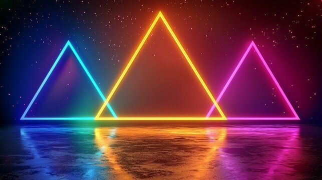 Colorful triangle formation is lit up against a dark background. The colors are bright and vibrant, creating a sense of energy and excitement